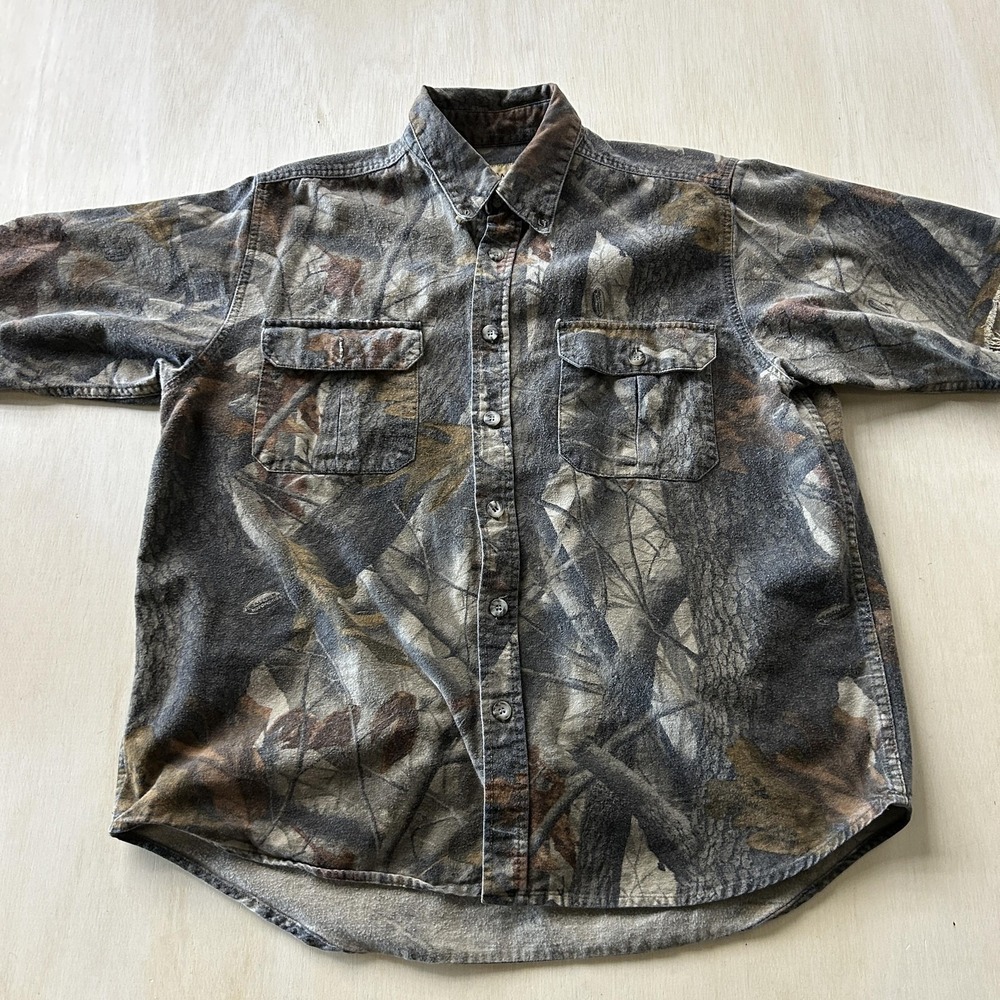 Vintage Wells Creek Shirt Mens XL Camo Flannel Short Sleeve Button Up Hunting
